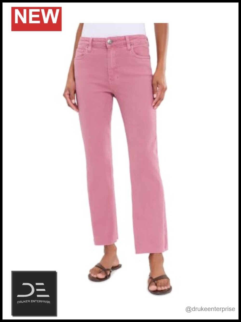 High-Rise Ankle Flare Jeans with Raw Hem - Cotton Spandex Relaxed Fit